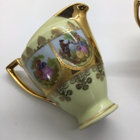 Covered Sugar And Creamer NC West Germany Hand Painted Love Story Courting Scene - Picture 3 of 11